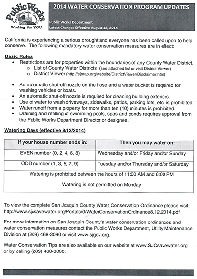 Department of Public Works, San Joaquin County Mandatory Water Conservation Measures