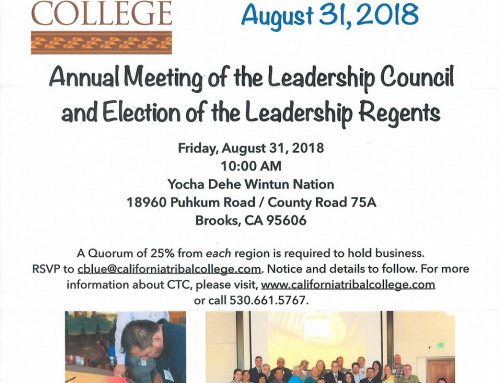 California Tribal College Meeting – August 31st, 2018