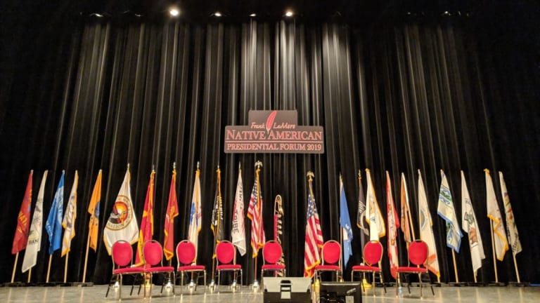 Native American flags at the Frank LaMere Native American Presidential Forum 2019