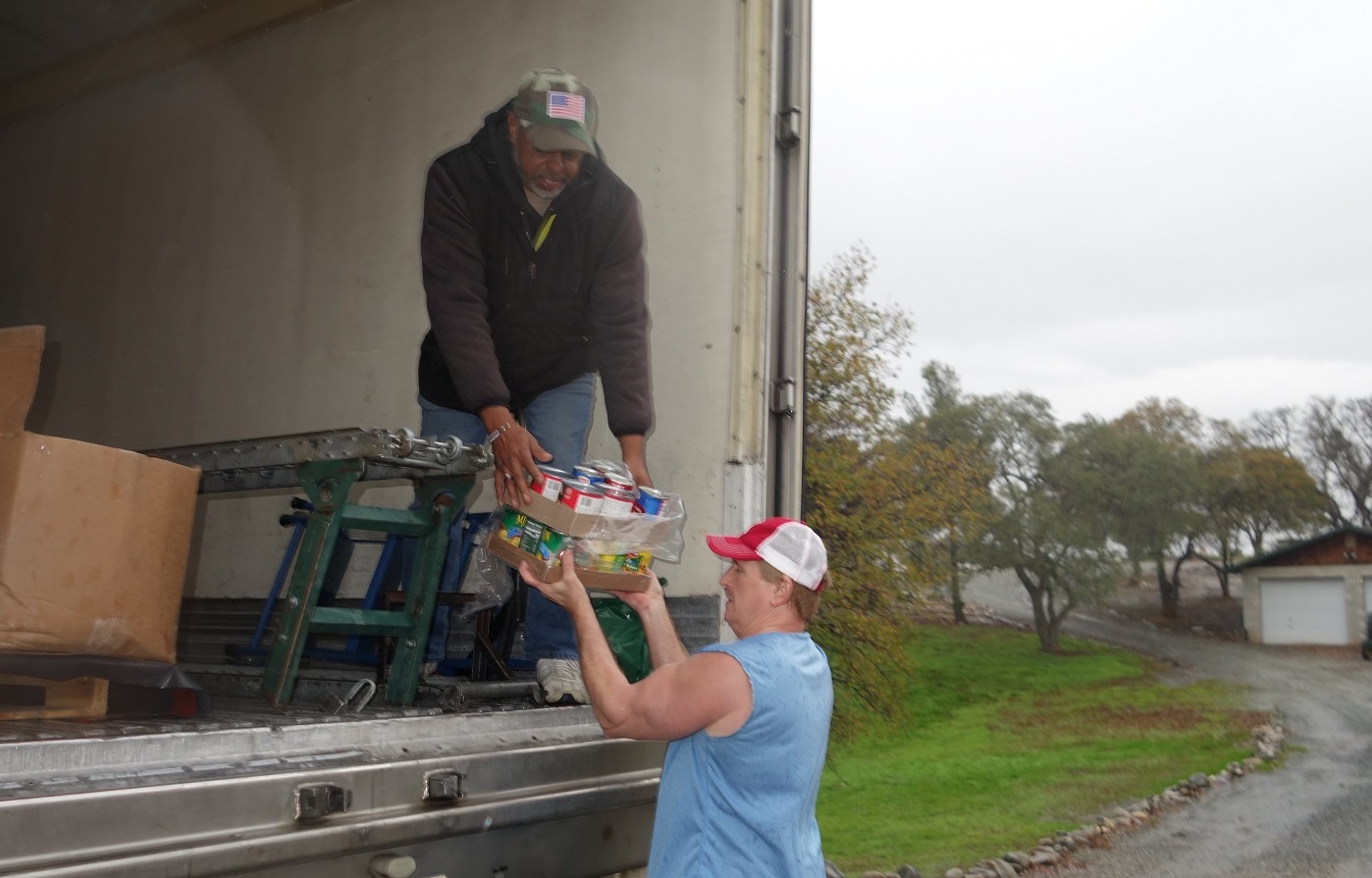 California Valley Miwok Tribe's staff unloading goods during a USDA Food Distribution.