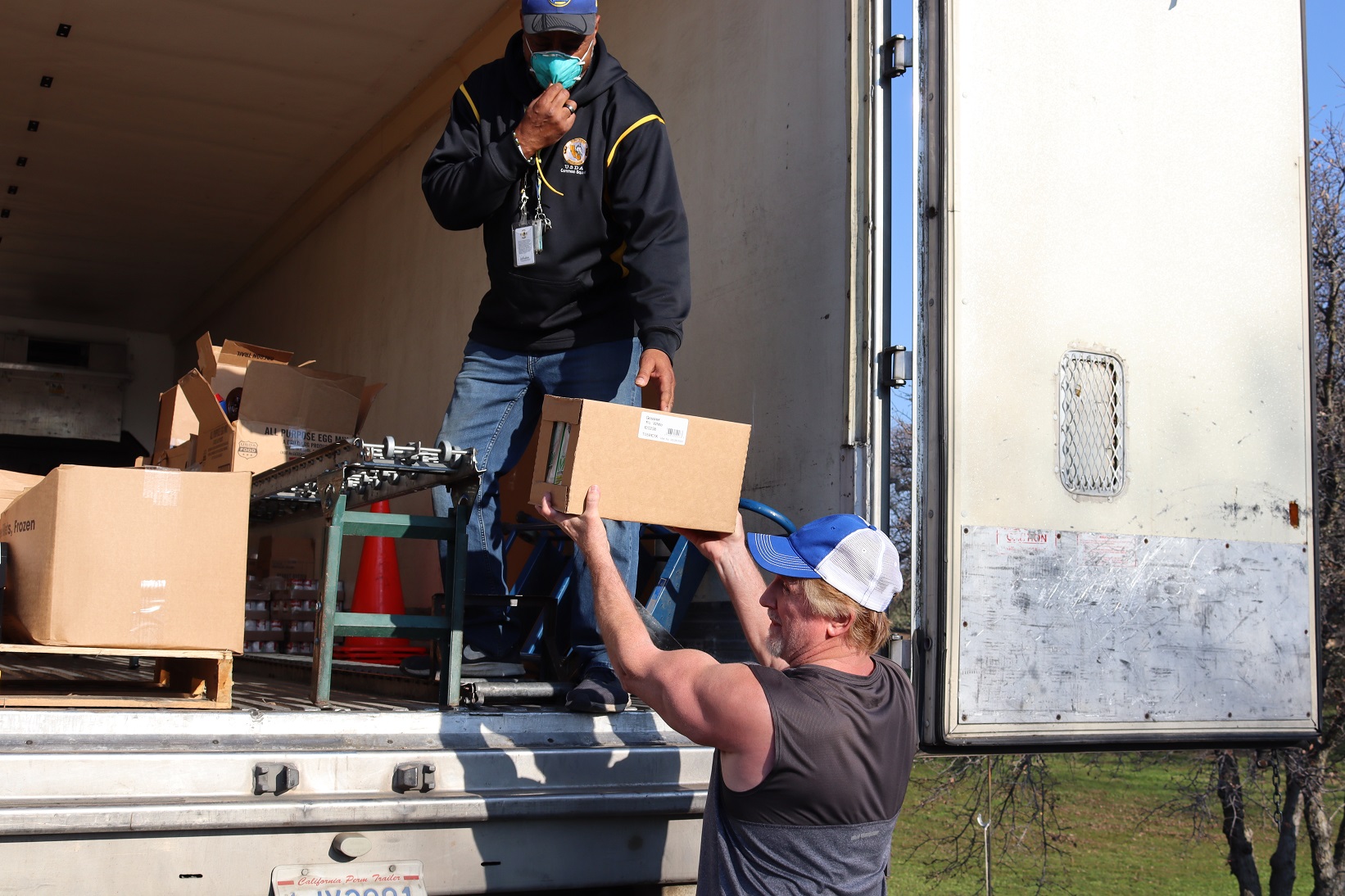 California Valley Miwok Tribe's staff unloading goods during a USDA Food Distribution.