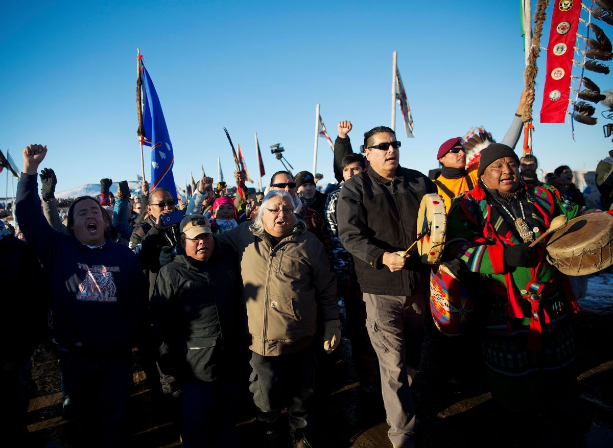 March at Oceti Sakowin camp, protesting the Dakota Access oil pipeline in Cannon Ball, N.D.
