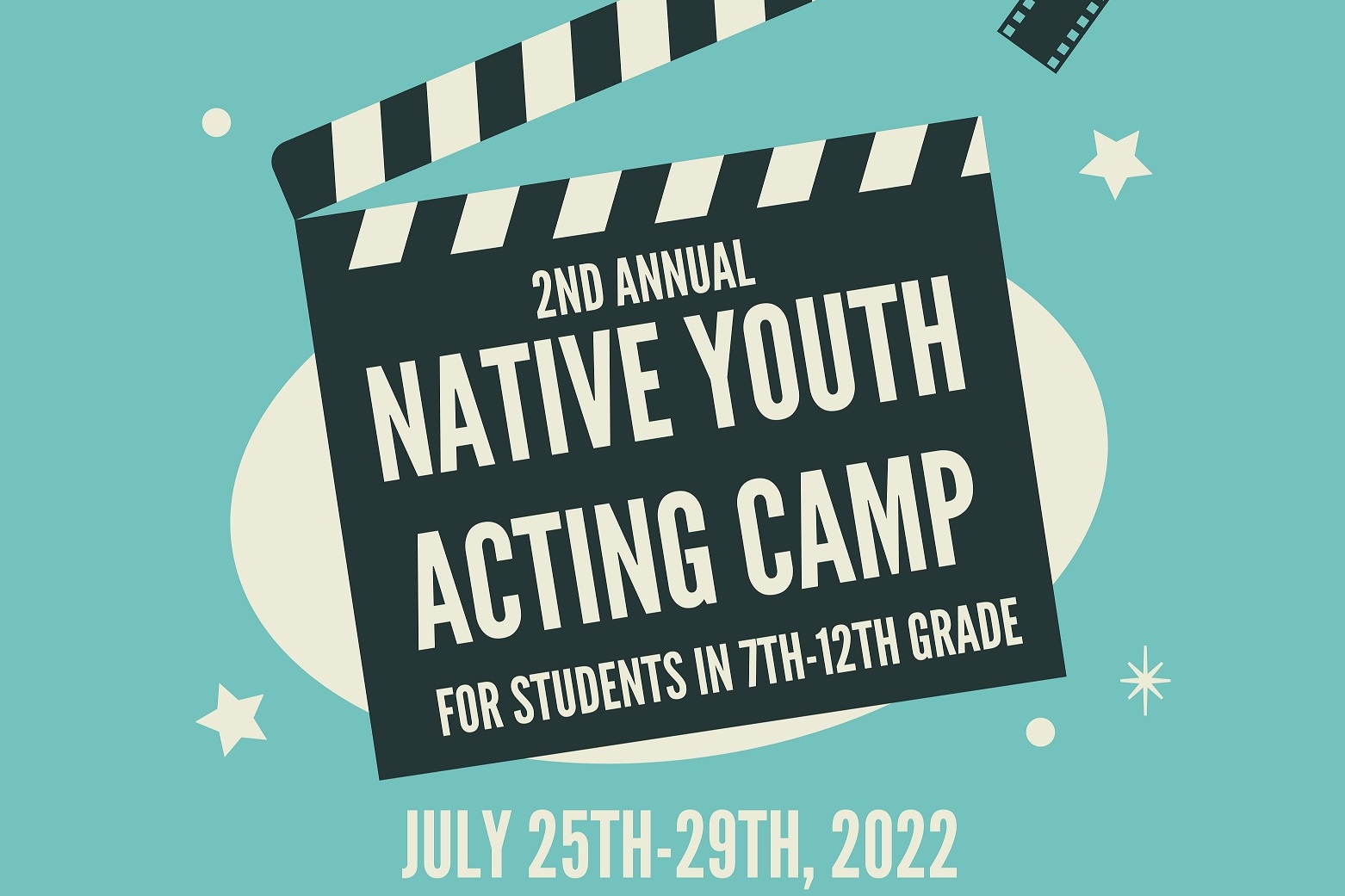 Flyer of the 2nd Annual Native Youth Acting Camp for students in 7th to 12th grade.