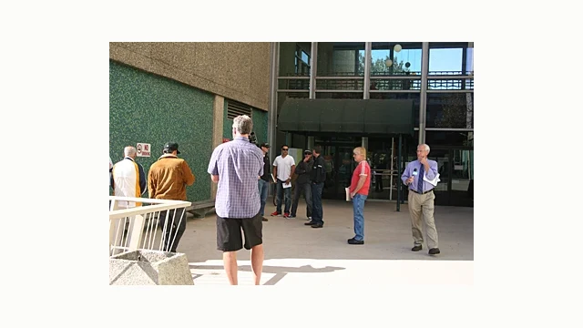 News 10 Investigative reporter Tim Daly, his camera man and Tribal Consultant, Tiger Paulk, along with others in attendance, prepare for the beginning of the auction. No Sale at Auction Tribe Fears Future Eviction