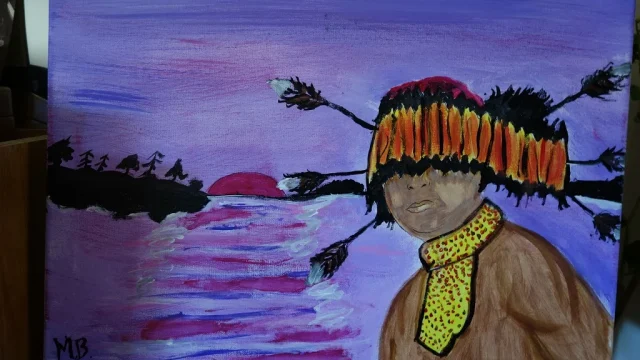 Tribal artisan Mildred Burley's first painting. We hope that this is just the first of many as Mildred has
found another way to express herself in a new art form.