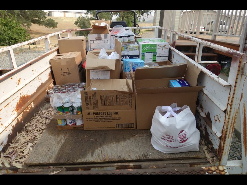 A very good day for the families that rely on USDA help in fulfilling their families nutritional needs for the month. Of those that require the tribes delivery service, still plenty of room as trailer can be pulled by truck to double capacity. California Valley Miwok Tribe's good supplies in truck cargo.