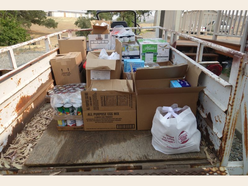 A very good day for the families that rely on USDA help in fulfilling their families nutritional needs for the month. Of those that require the tribes delivery service, still plenty of room as trailer can be pulled by truck to double capacity. California Valley Miwok Tribe's good supplies in truck cargo.