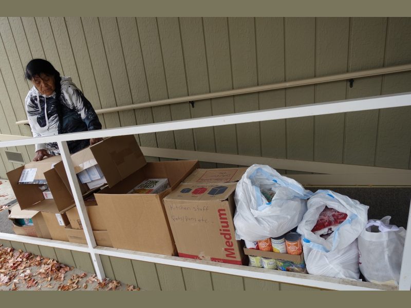 California Valley Miwok Tribal elder Mildred Burley with good supplies