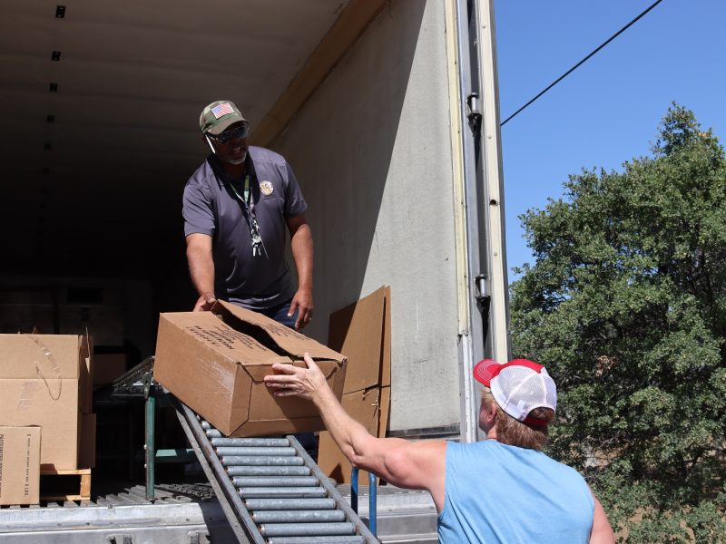 Much to talk about regarding tribes and this program that all have come to rely upon was the topic of the day in regards to last month's convention attended by specialist Ronald Buckman. California Valley Miwok Tribe's manager Tiger Paulk is seen discussing with Ronald Buckman during a food distribution.