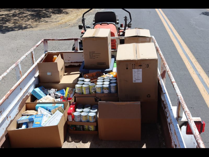 The foods to be delivered to the many families that request this service as shown at the end of event. Food supplies for the California Valley Miwok Tribe