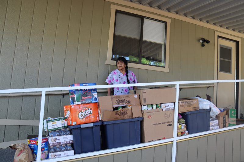Last angle encompassing all of distribution and giving Mildred a little more face time for all the respect and admiration we, the California Valley Miwok have for our elder, for all she means to us and all she does for her tribal people. California Valley Miwok Tribe elder Mildred Burley with foods and goods delivery in August 2022.