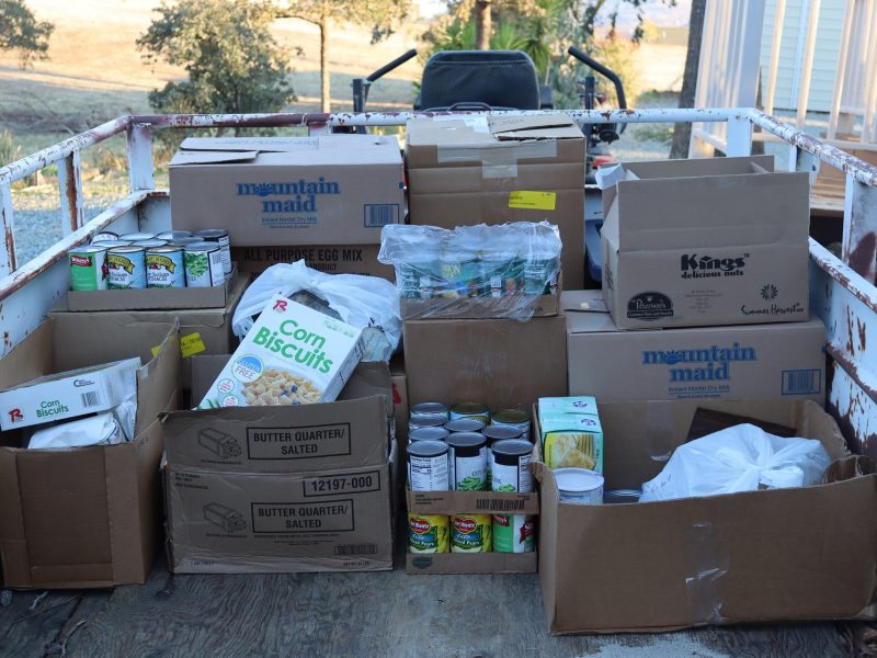 At the end of distribution, foods that will need personal tribal delivery on the following day pictured. California Valley Miwok Tribe November 2022 delivery goods.