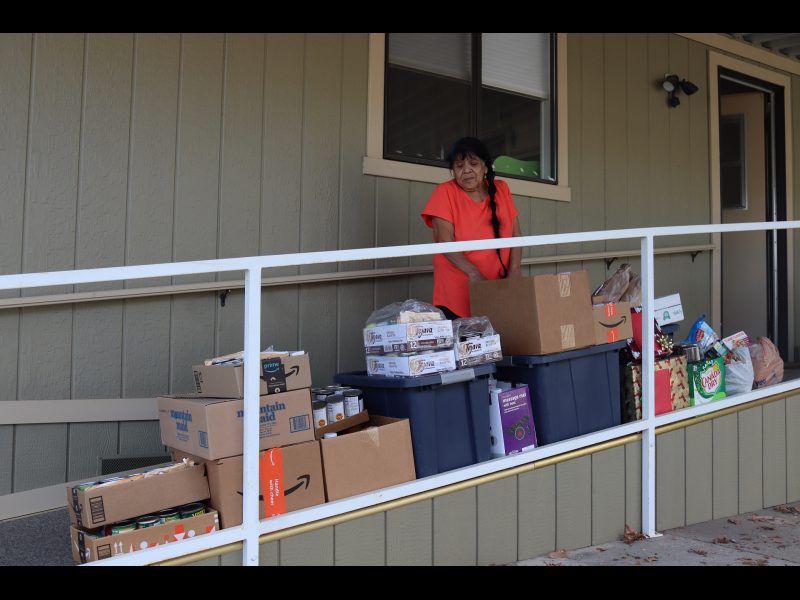 Another angle sowing the vastness of this month's distribution. Mildred Burley and December 2022 goods from the Food For Tribal Families Program.