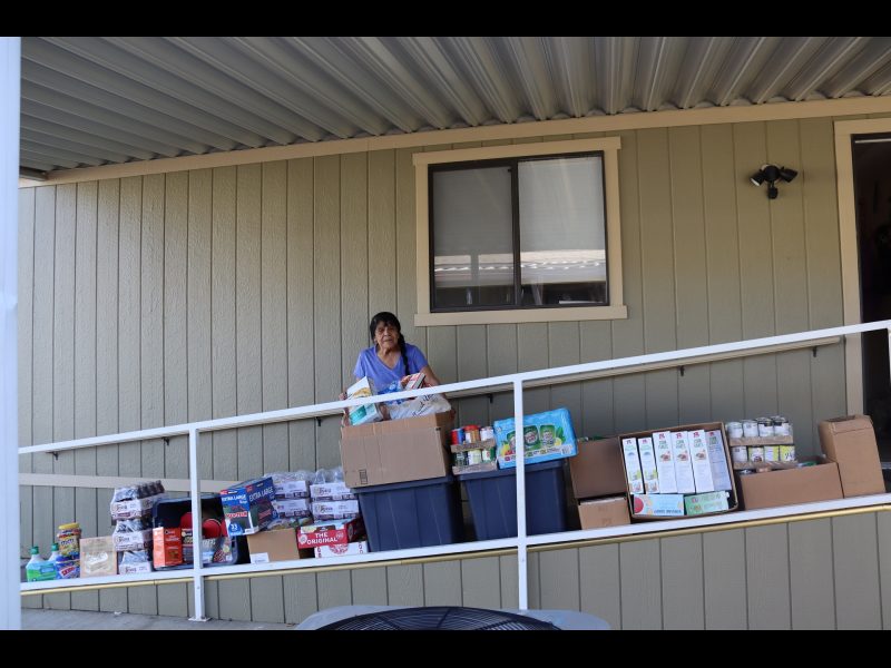 Second glance of this month's tribal assistance distribution that will be a benefit to
the citizen's of our small and impoverished tribe. Tribal elder Mildred Burley with goods in April 2023.