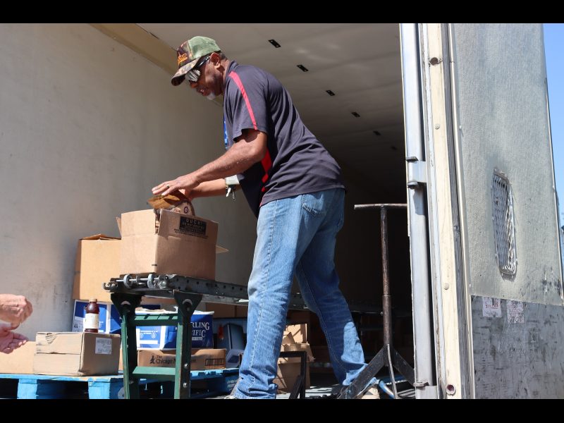 Here specialist Ronald Buckman is explaining all the frozen meats for one
family and of the amount and nutrition found in the fresh caught Walleye fish.