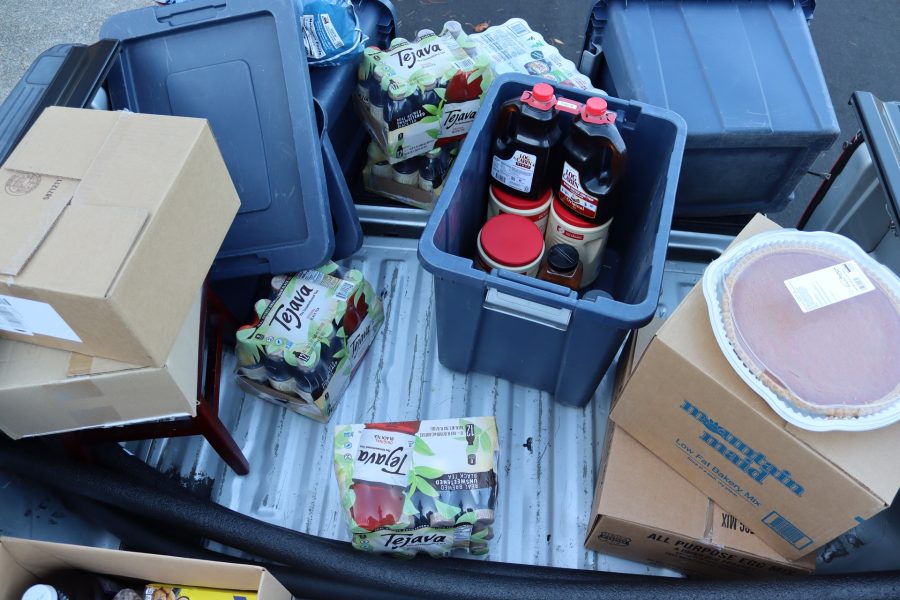 Lots of boxed goods, liquids, condiments, creamers, spices, syrups, etc. Fruit juices for tribal families.