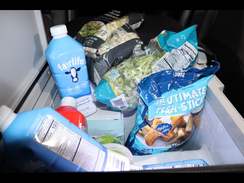 This picture shows a sampling of high quality milk, vegetables and boxed items. Milk and vegetables to be delivered for the Miwok Native members.