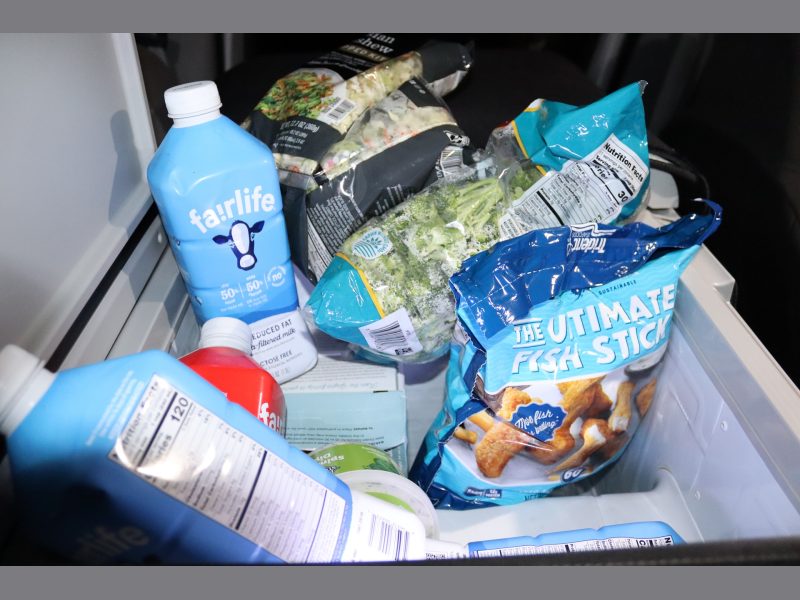This picture shows a sampling of high quality milk, vegetables and boxed items. Milk and vegetables to be delivered for the Miwok Native members.