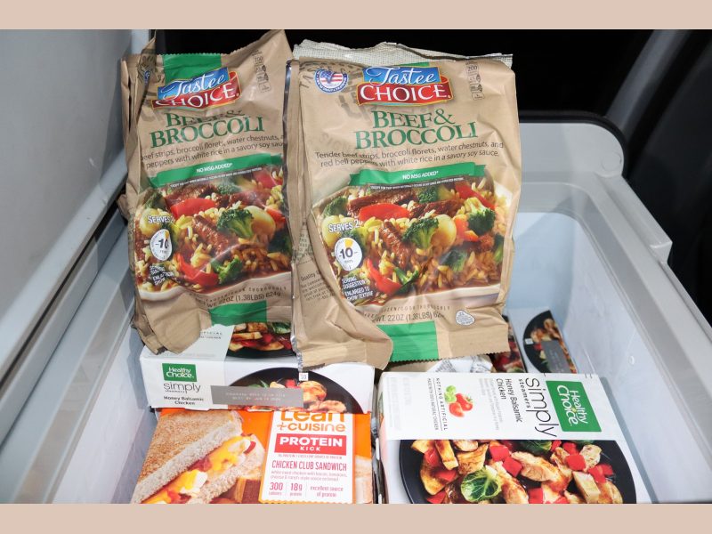Various healthy and nutritious pre-made meals stacked to the top of ice chest. Healthy and nutritious meals delivered by the California Valley Miwok Tribe.