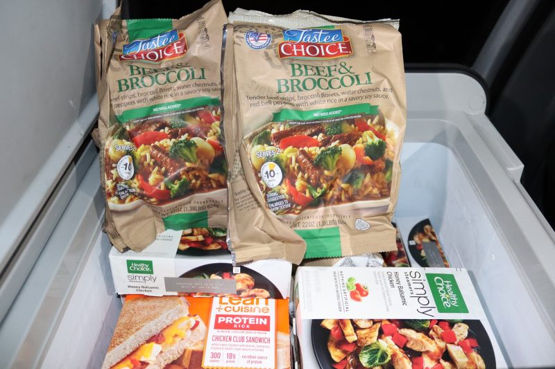 Various healthy and nutritious pre-made meals stacked to the top of ice chest. Healthy and nutritious meals delivered by the California Valley Miwok Tribe.