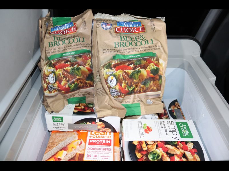 Various healthy and nutritious pre-made meals stacked to the top of ice chest. Healthy and nutritious meals delivered by the California Valley Miwok Tribe.