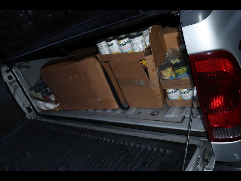 Weather was unpredictable and so tribal vehicle was used because of use of bed
cover at a moments notice. Boxes of goods for the California Valley Miwok Tribe.