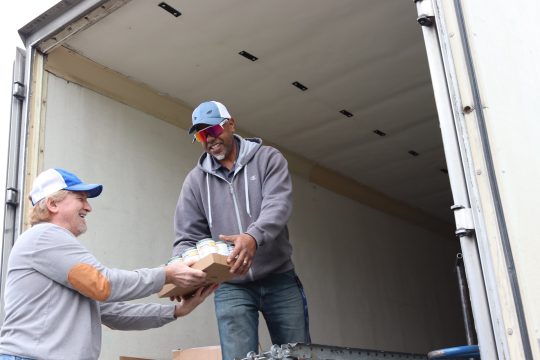 Last of the last distribution. It is always fun and there is always a good feeling prevalent knowing you are helping families in their time of need. Tiger Paulk and Ronald Buckman helping each other unload goods for the February 2024 USDA Food Distribution.