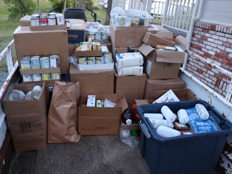 A lot to be delivered and the tub of meats will go a long way for the families it is intended to feed. Picture of goods to be delivered to Miwok members in April 2024.