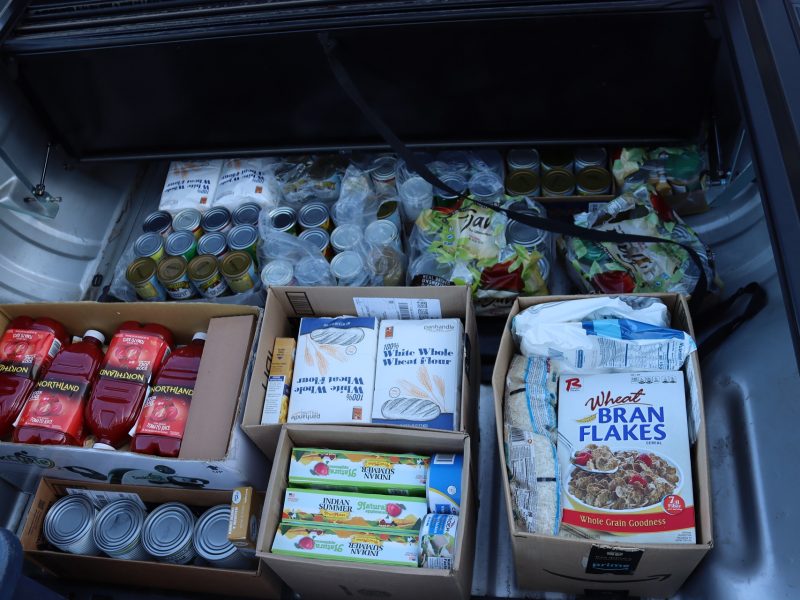 Canned goods, bottled juices, fruits, baking goods, canned meats and cereals.