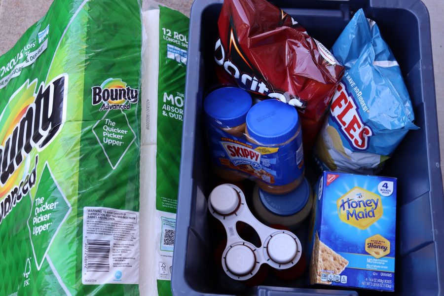 Towels snacks and condiments. Snacks and various foods for July 2024 Food for Tribal Families Program by California Valley Miwok tribe.