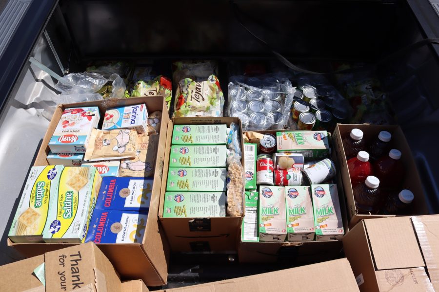 Much canned items, juices, milk, dry goods and mixes. A truck filled with canned items, juices, milk, dry goods, and mixes for July 2024 Food for Tribal Families Program distribution, organized by CVMT.