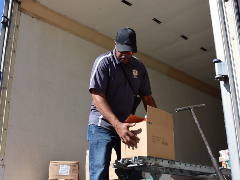 Finishing off one distribution as another waits further back on conveyor.