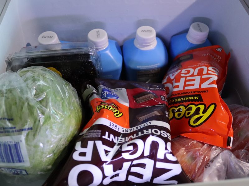 Dairy, vegetables, fruits and healthy candies.