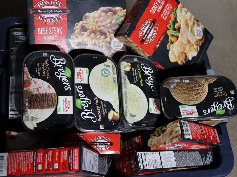 Lots of frozen entrees and ice cream.