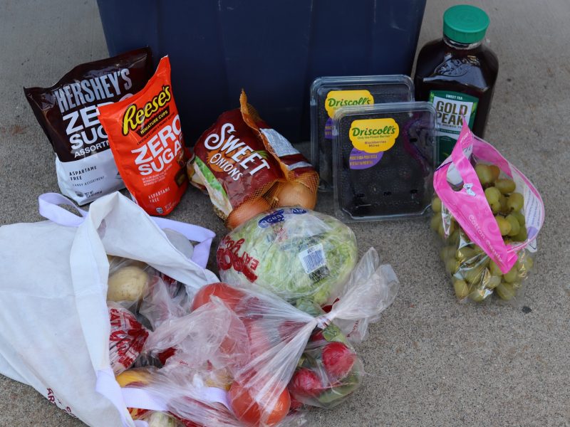 Tea, fruits, vegetables, and healthy candies, as close to Halloween.