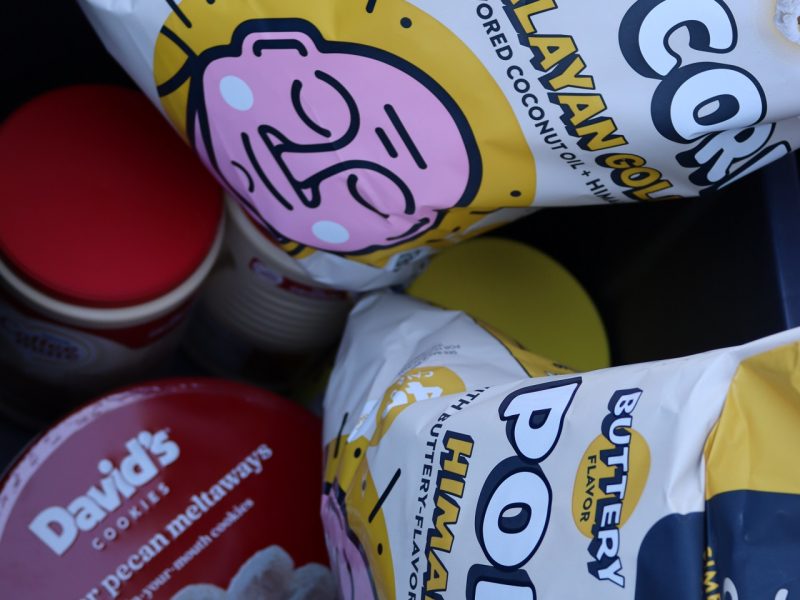 Snacks and creamers and chocolate.